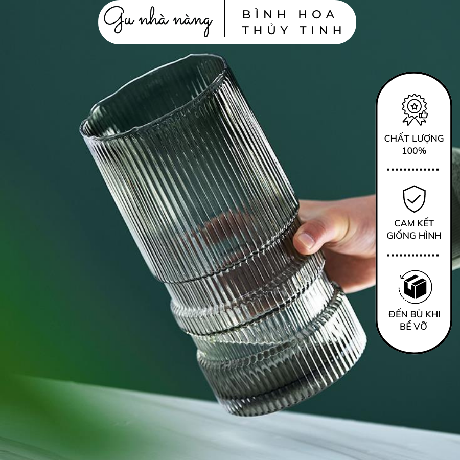 Bình hoa thủy tinh trụ sọc decor phòng ngủ và trang trí phòng khách cao cấp
