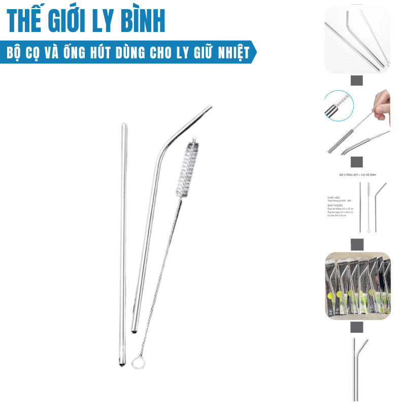 Bộ 2 ống hút kèm cọ rửa ống hút ly giữ nhiệt