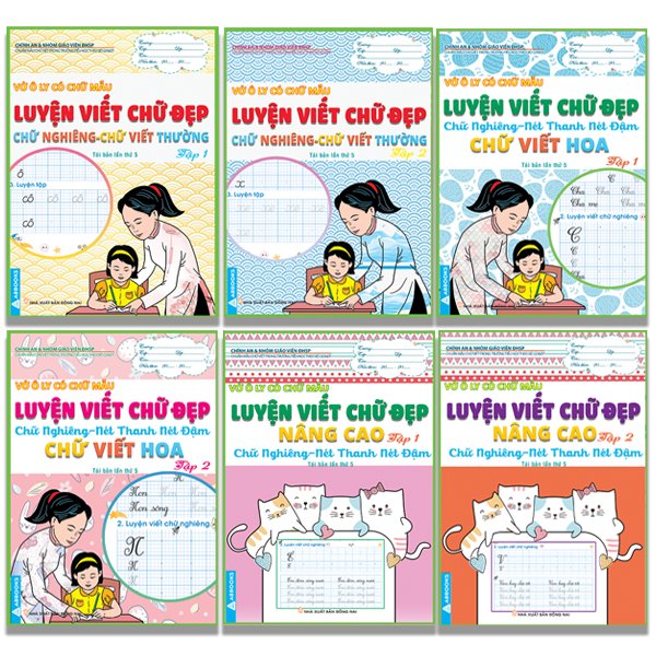 Vở ô ly có chữ mẫu - luyện viết chữ đẹp - chữ nghiêng - combo 6 cuốn