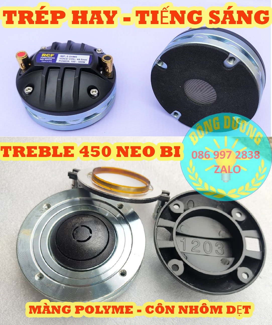 HÀNG CHẤT LƯỢNG CAO - LOA TREBLE NEO BI 450 BM AUDIO CÔN DẸT CỌC NHẤN - GIÁ 1 CHIẾC - CỦ TRÉP KÈN SÂN KHẤU