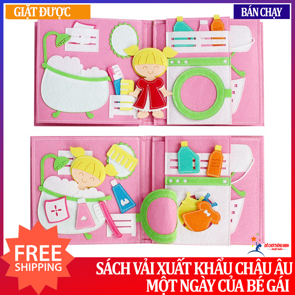 Sách Vải Khasa Cho Bé Mầm Non Giặt Được: Sách vải Một Ngày Của Bé Gái dành cho bé từ 1 - 10 tuổi