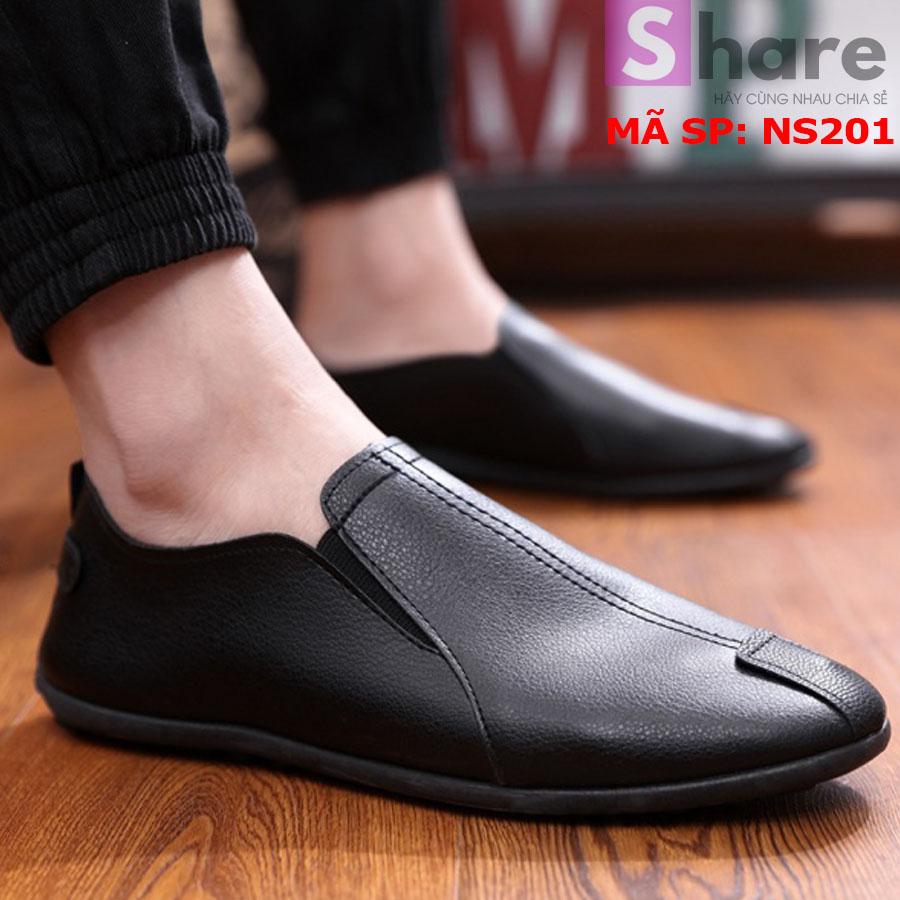 ( Tặng Lót Da Bò Khử Mùi Cao Cấp )Giày Lười Nam Da Hàn Quốc Màu Đen Cao Cấp