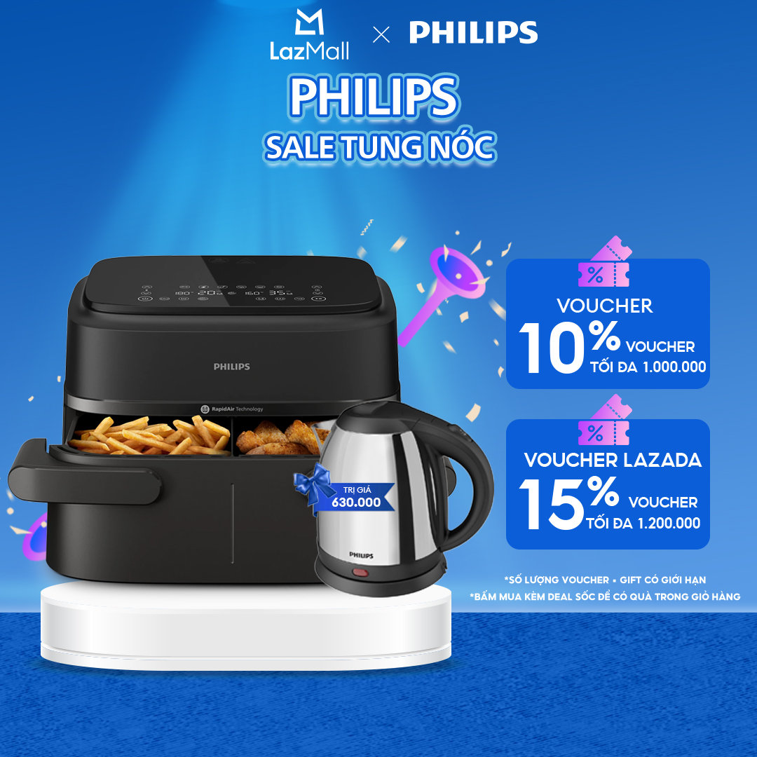 Nồi Chiên Không Dầu Philips 2 ngăn NA150/00 - 7L - Hàng Chính Hãng