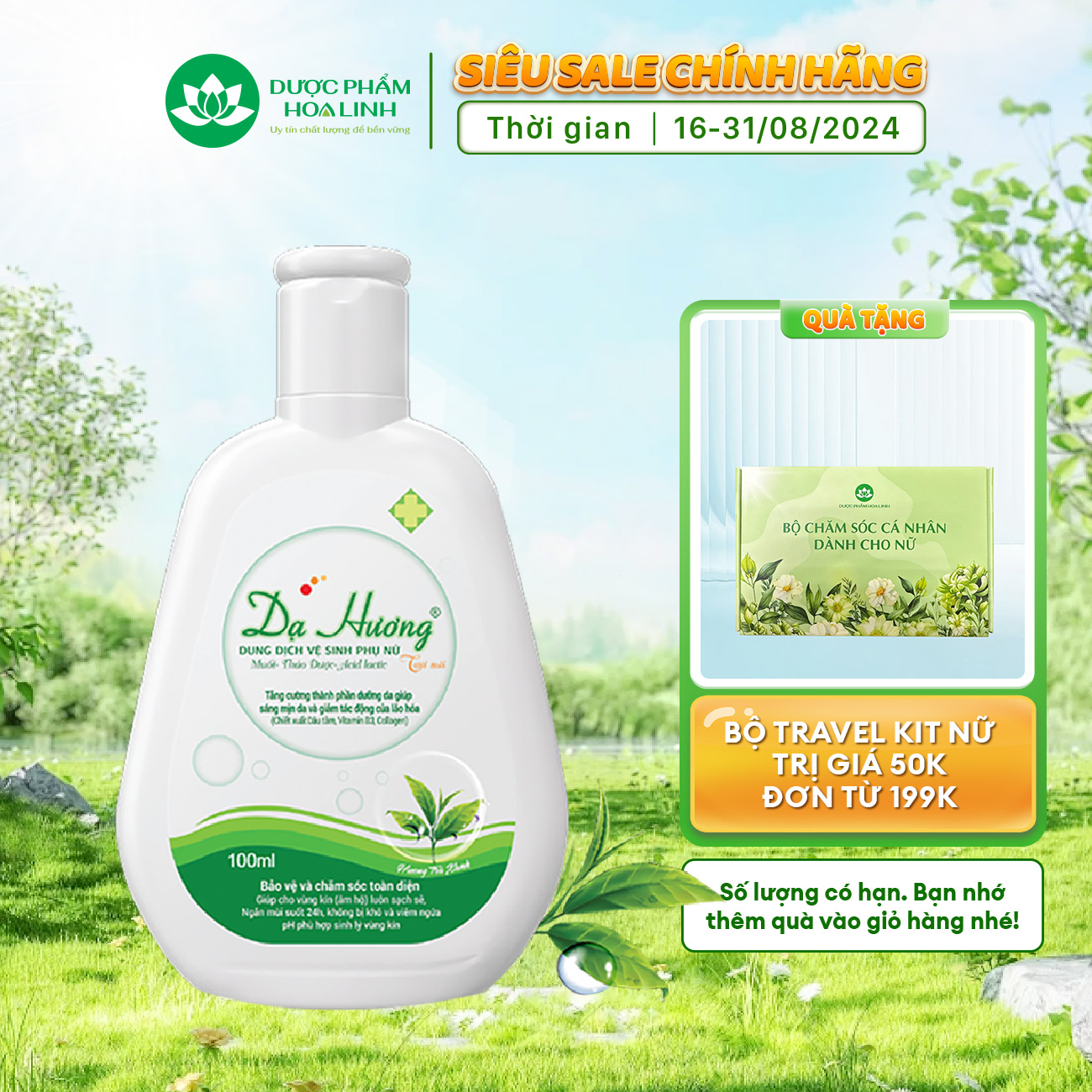 Dung dịch vệ sinh phụ nữ Dạ Hương trà xanh 100ml