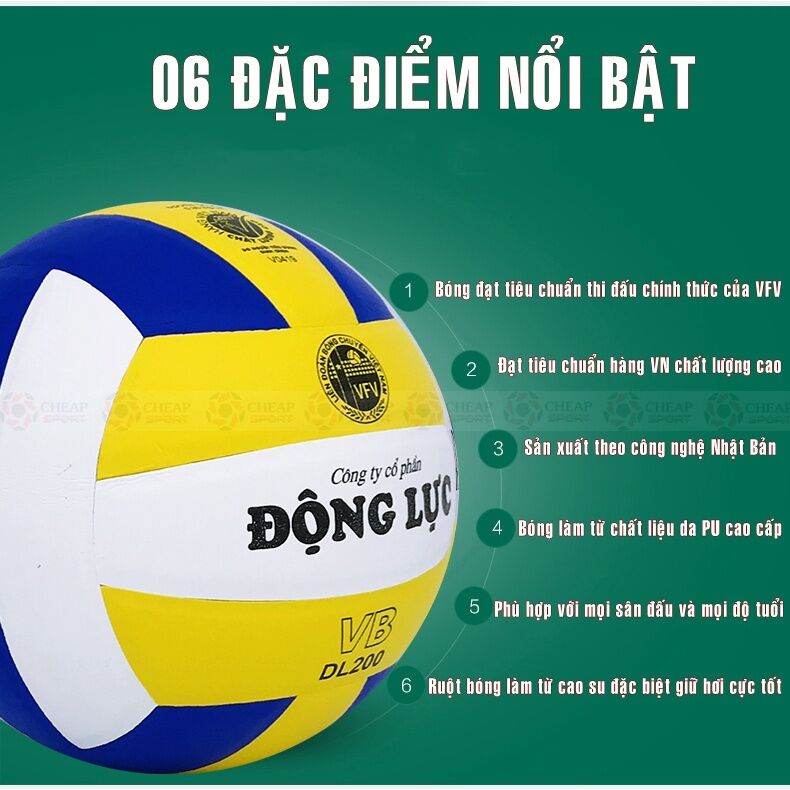Bóng Chuyền Da Chính Hãng Động Lực Chuẩn Thi Đấu DL 200 - Tặng Kim Bơm - Túi Lưới 2