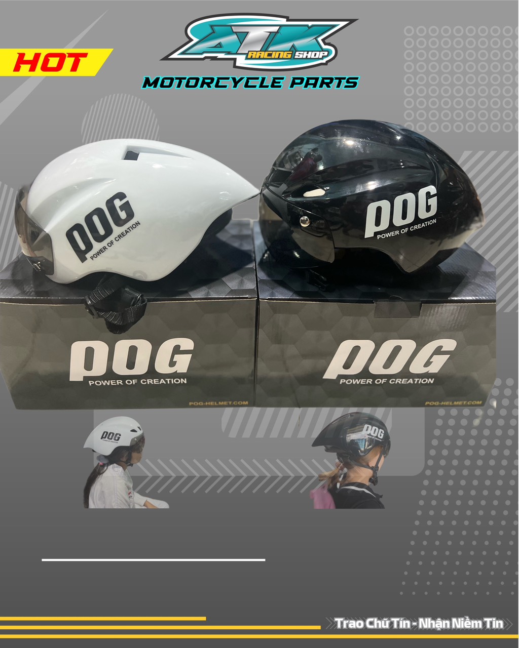Mũ nón bảo hiểm POG hàng cao cấp mặt kính nam châm hít kiểu dáng thể thao dành cho xe đạp, xe máy, mẫu mới nhất 2023