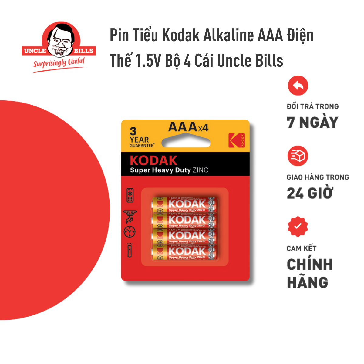 Bộ 4 Pin Tiểu Kodak AAA Điện Thế 1.5V Uncle Bills IB0120 - Hàng Chính Hãng