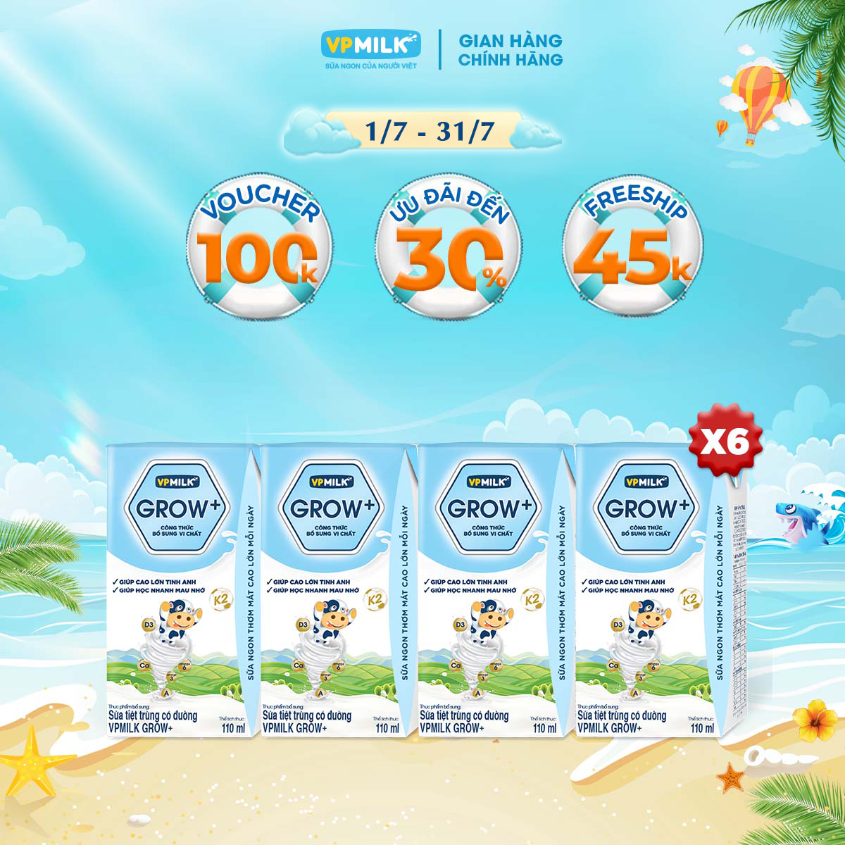 Sữa tiệt trùng vpmilk grow+ có đường cho bé từ 1 tuổi