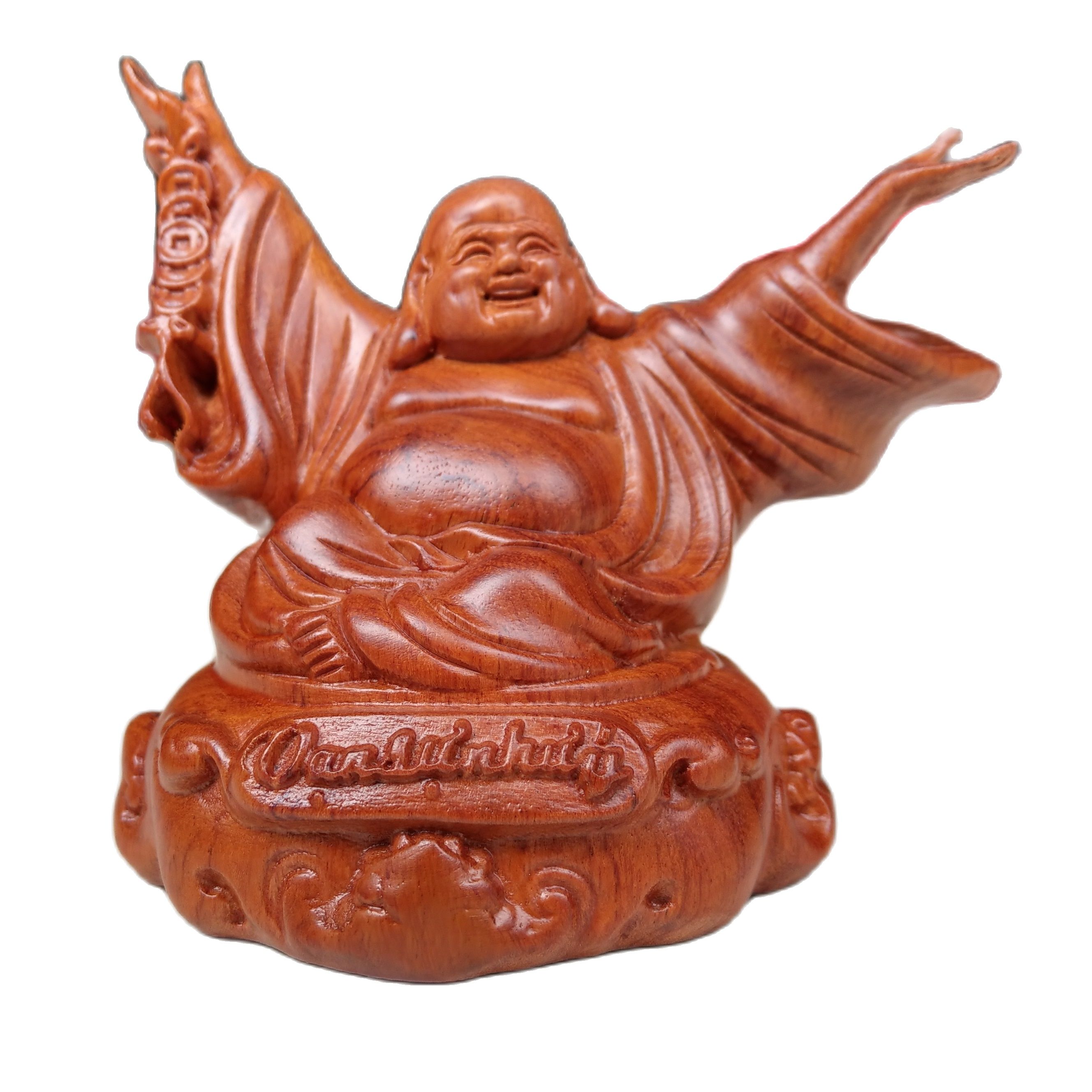 Tượng Để Ô Tô - Tượng Di Lặc Hoan Hỉ - Gỗ Hương - Cao 15cm