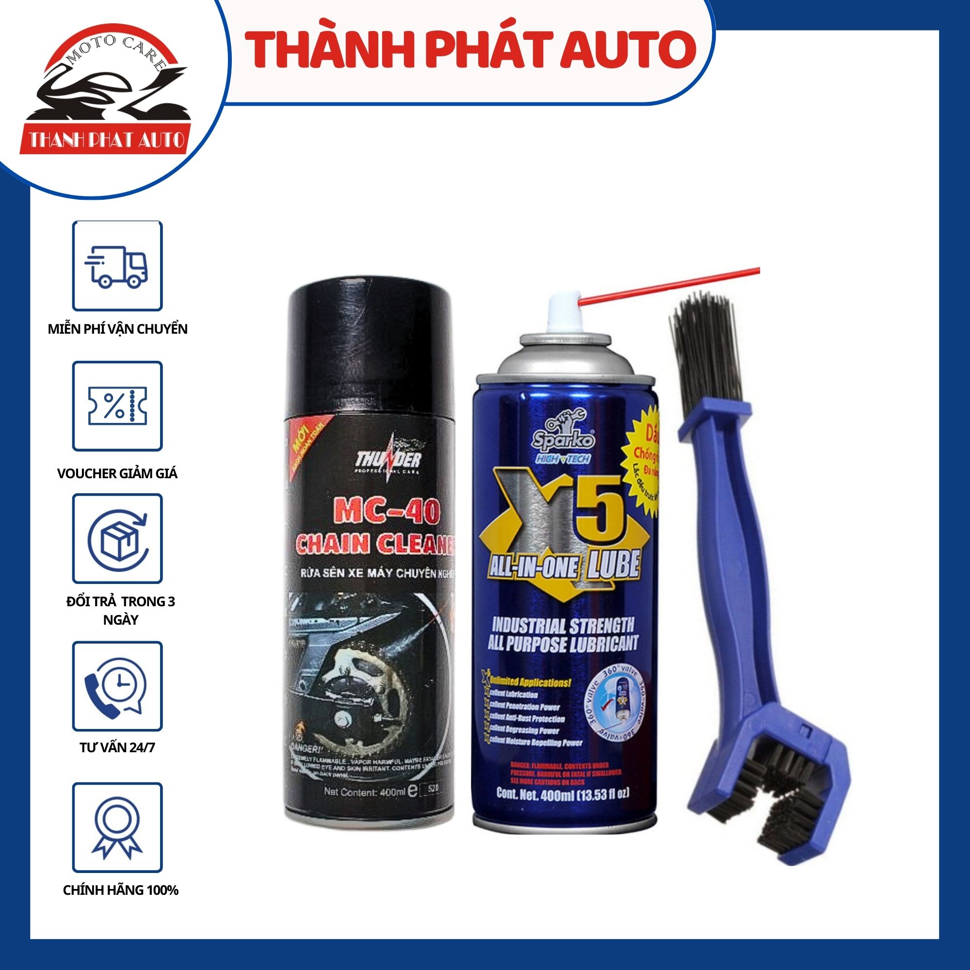 [HCM]Bộ sản phẩm vệ sinh sên MC-40 400ml + Chai xịt bôi trơn chống sét X5 400ml tặng kèm bàn chải vệ sinh sên