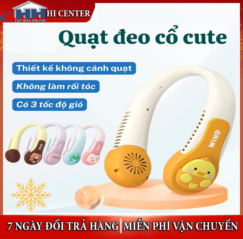 Quạt đeo cổ hình thú mini không cánh Wind, Quạt quàng cổ tích điện hình con vật pin lớn, Quạt đeo cổ hình thú 3 chế độ kèm bộ sạc USB tiện lợi, Quạt treo cổ, Quạt điện mini, Quạt tích điện, Quạt đeo cổ siêu mát