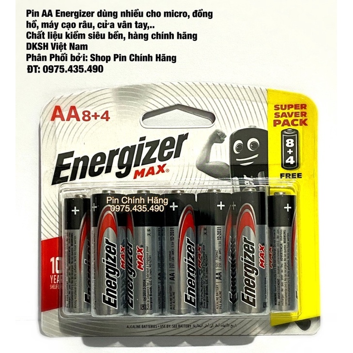 Pin AA Energizer Max E91BP8+4 Alkaline Vỉ 12 Viên - Hàng Chính Hãng