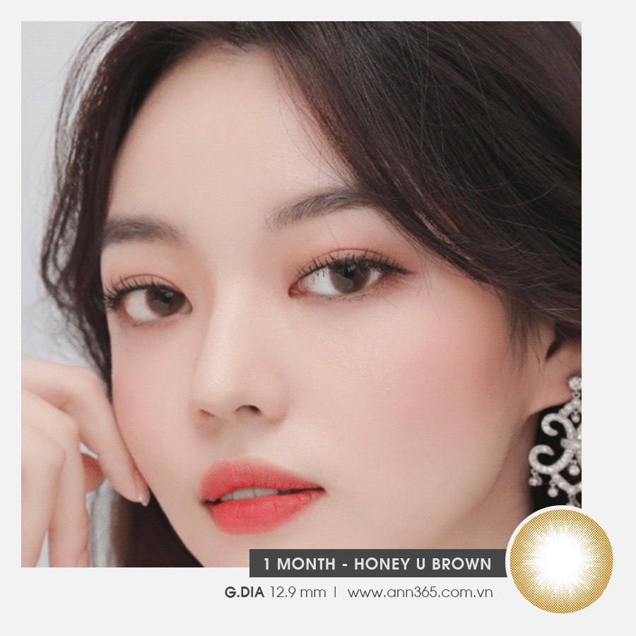 [𝗔́𝗽 𝗧𝗿𝗼̀𝗻𝗴] Lens Size Nhỏ Đeo 30 Ngày ANN365 Hàn Quốc Màu Vàng Honey U Brown, Dành Cho Mắt Nhạy Cảm, Dùng 30 Ngày