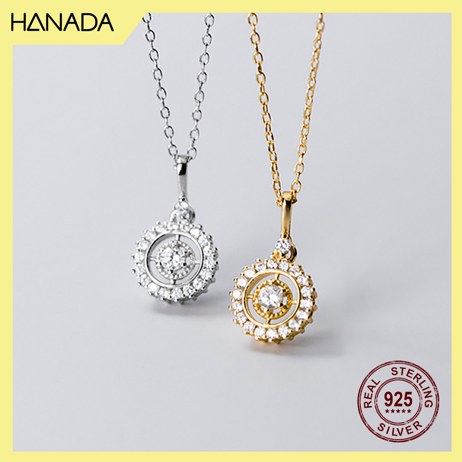 Dây Chuyền Bạc 925 Hanada Tròn Đá Nhỏ Giữa 0602