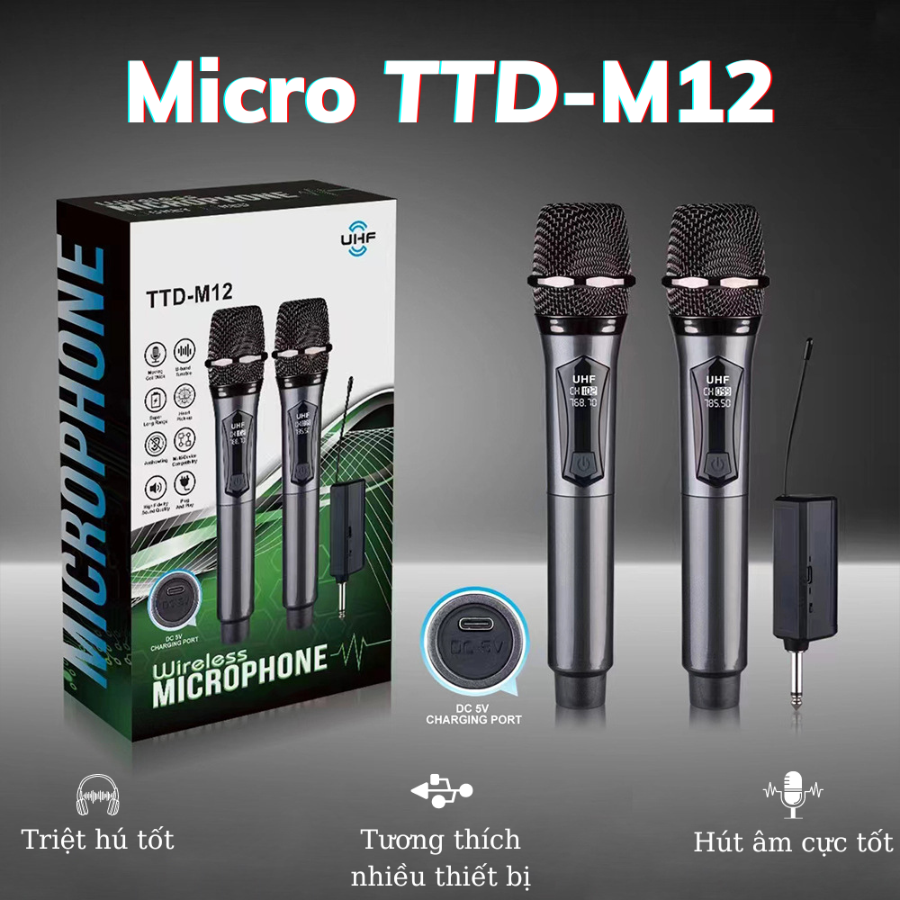 ( HÀNG MỸ ) Bộ Micro Không Dây JBL TTD-M12, Triệt Tiếng Hú, Bắt Sóng Xa Lên Đến 50m, Hút Âm Cực Tốt, Chất Tiếng Sáng, Micro Hát Karaoke Không Dây Dùng Cho Loa Kẹo Kéo, Amply, Mixer, Dàn Karaoke, Dễ Dàng Kết Nối Với Nhiều Thiết Bị