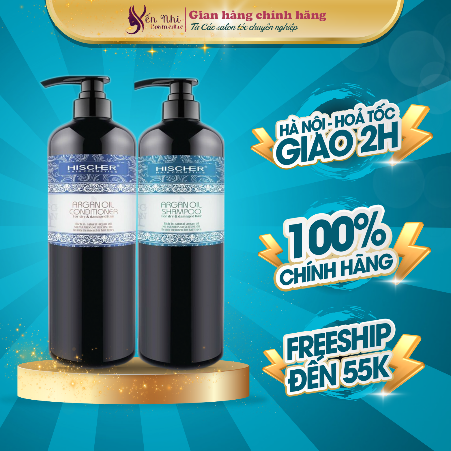 Hischer dầu gội hischer argan oil dầu cặp phục hồi giữ ẩm sâu hischer 1000ml DG12