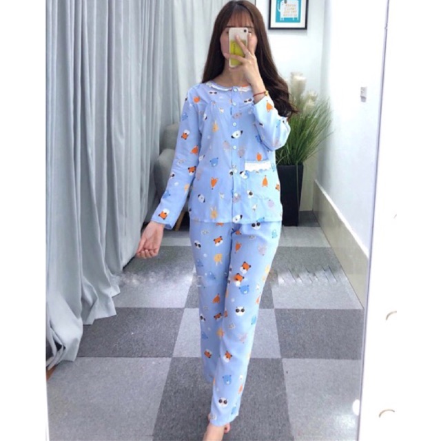 Bộ đồ lanh lụa bầu và sau sinh cúc giữa dài tay