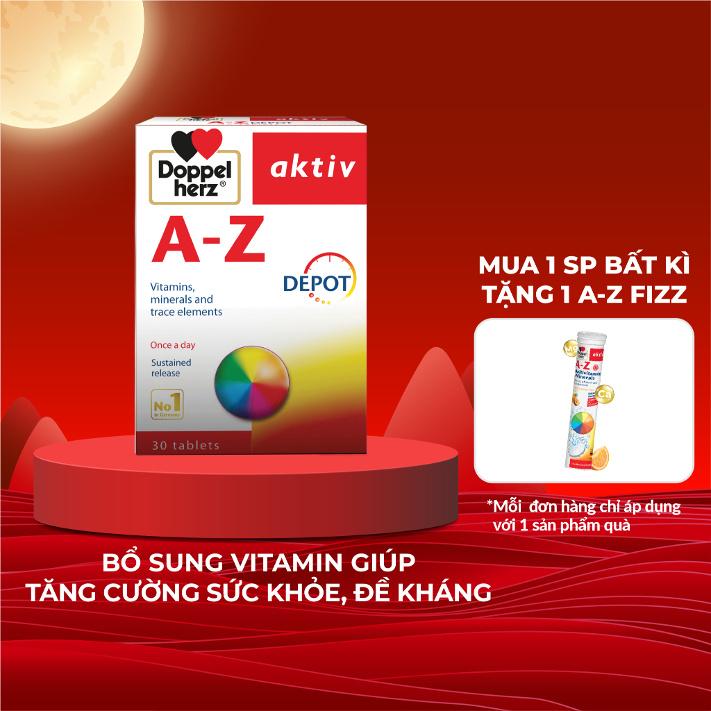 Nhập khẩu Đức AZ Viên uống vitamin tổng hợp Doppelherz AZ Depot hỗ trợ tăng cường sức khỏe và đề kháng (Hộp 30 viên) Multivitamin AZ