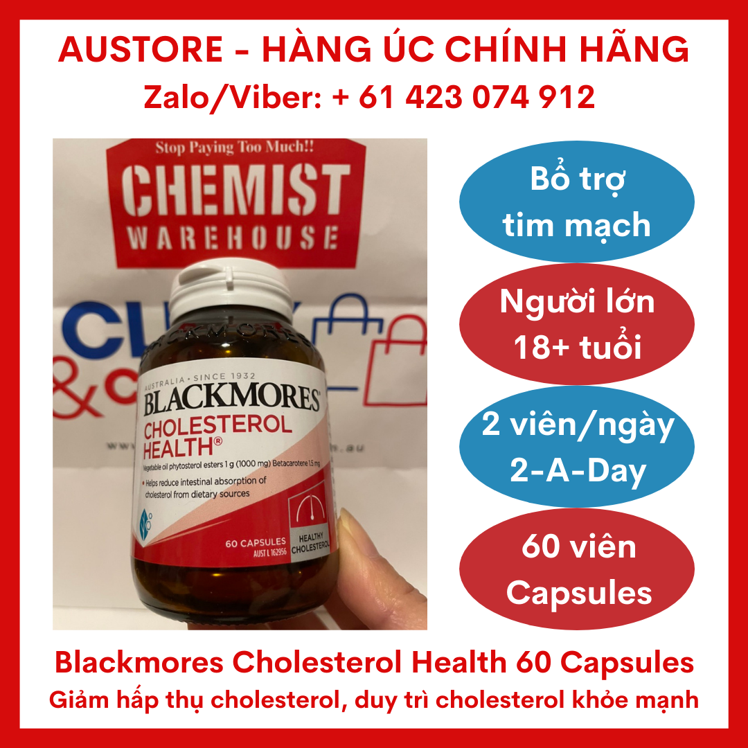 [Bill Úc, Date mới] Blackmores Cholesterol Health 60 Capsules - Viên uống Blackmore Cholesterol giúp giảm mỡ máu & ngăn ngừa bệnh tim mạch vành
