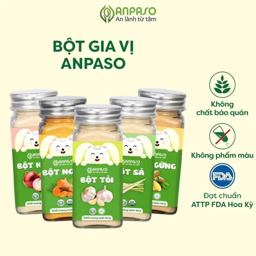 [CHÍNH HÃNG]Bột Gia Vị Ăn Dặm Cho Bé Anpaso - Gia vị nấu ăn bột hành, bột tỏi, bột sả, bột gừng, bột nghệ
