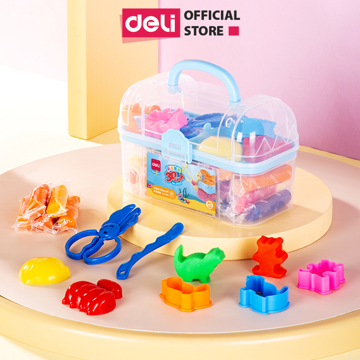 Hộp đất nặn nhiều màu kèm khuôn DELI- đất sét cho trẻ em an toàn, không dính tay-  67825