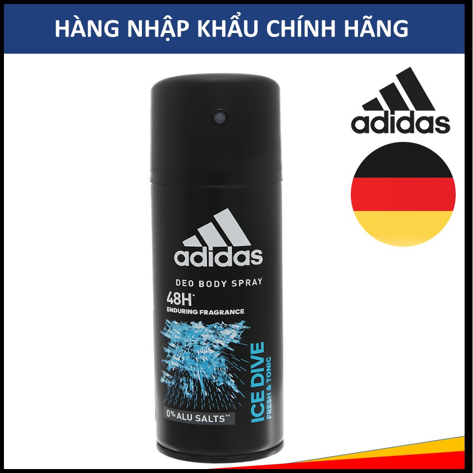 [Hàng nhập khẩu chính hãng] Xịt Khử Mùi Toàn Thân Nam Adidas Ngăn Mồ Hôi Ice Dive 150ml