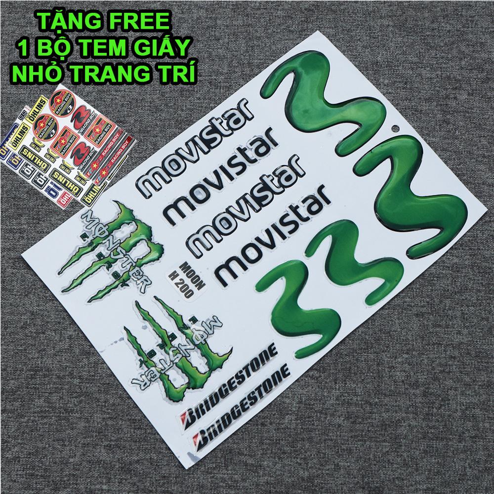 Bộ tem logo, tem nổi movistar, Monster Energy... mẫu mới