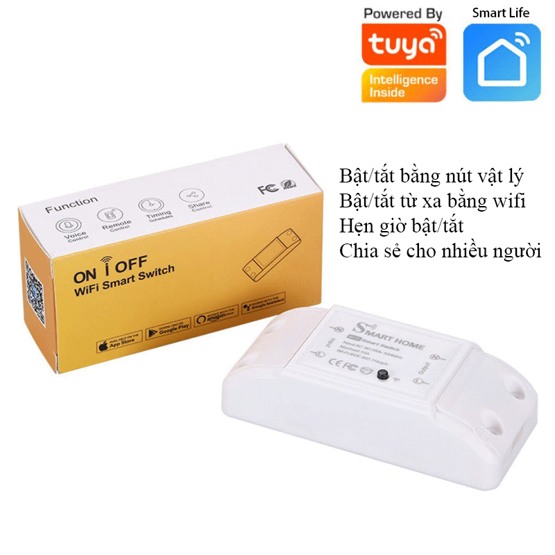 Công tắc điều khiển từ xa thông minh Tuya wifi basic 10A,app Tuya,Smart Life