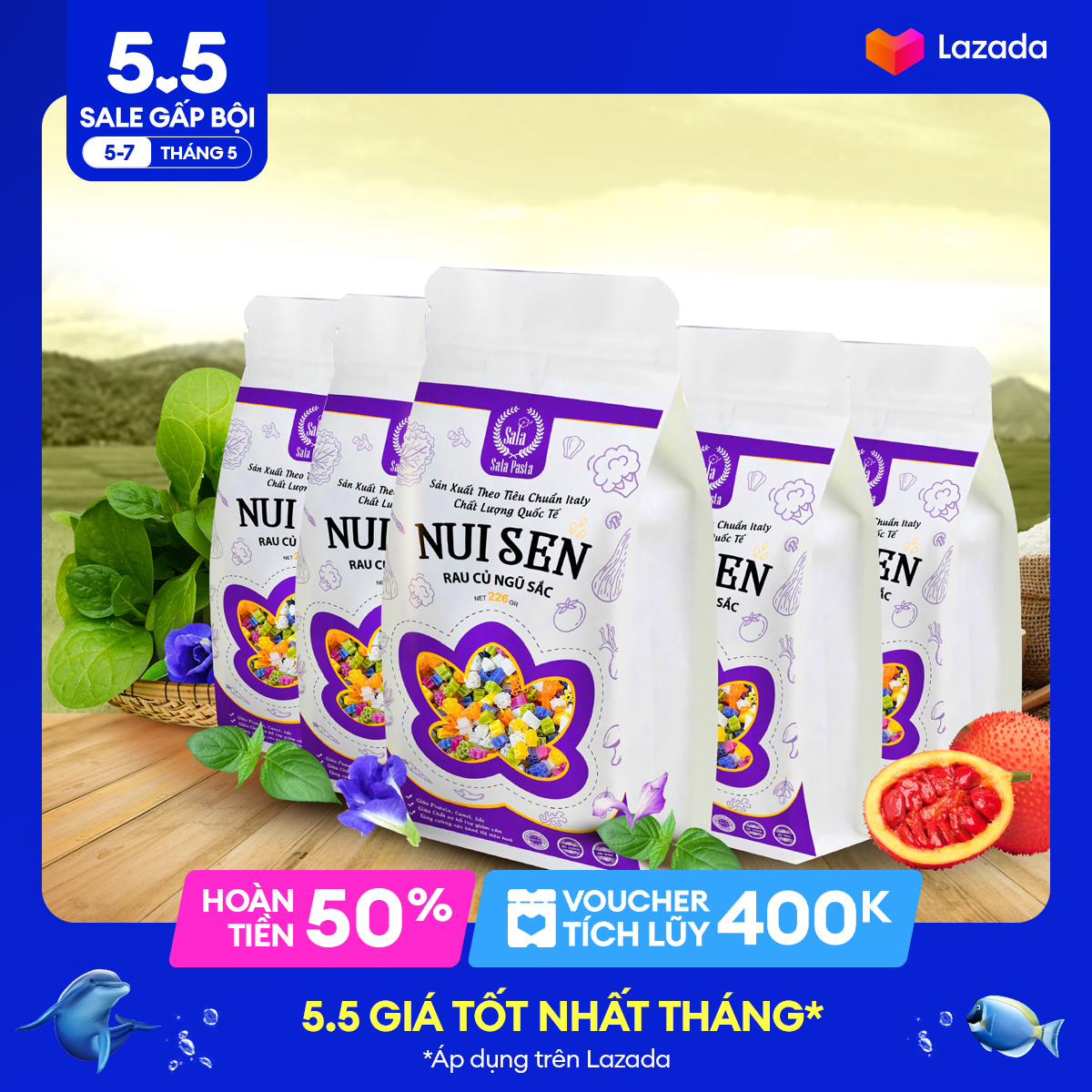 Nui hình giảm cân ngũ sắc rau củ tự nhiên sala food 227gr