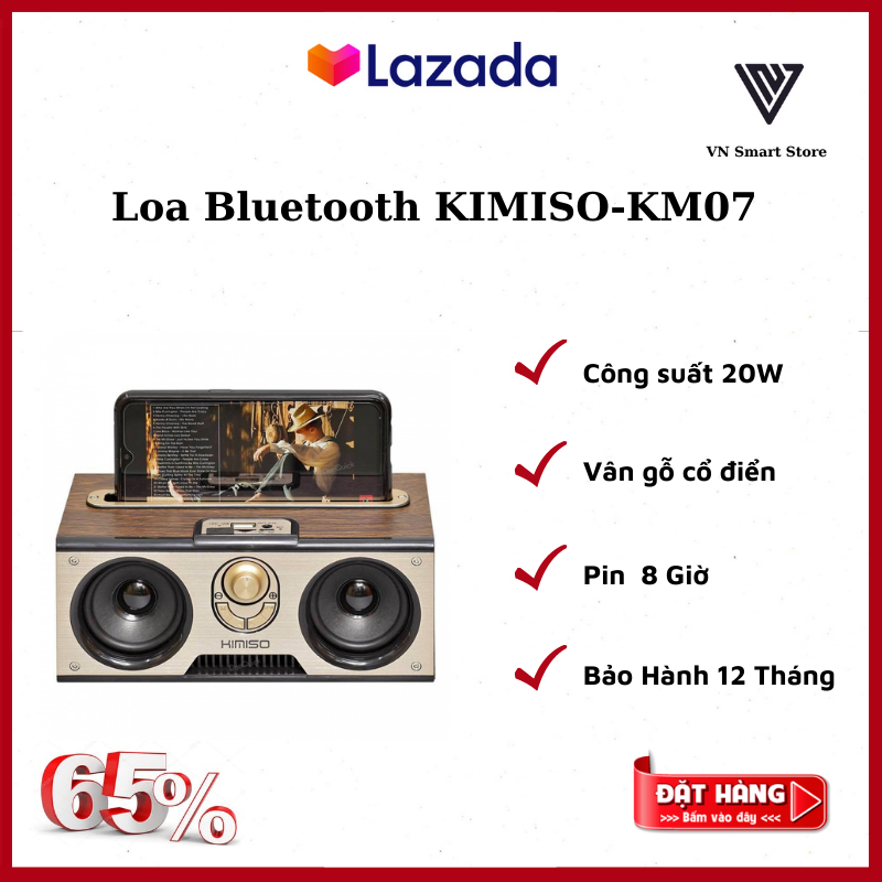 [ Hàng Mới 100%] Loa Bluetooth Siêu Bass KIMISO KM-7 Hàng Chinh Hãng- Thiết Kế Vân Gỗ Cổ Điển- Có Micro, Thẻ Nhớ- Công Suất 20W, Âm Thanh Chất Lượng Cao- Sử Dụng 8 Giờ- Có Giá Đỡ Điện Thoại. Bảo Hành 12 Tháng, Lỗi 1 Đổi 1.