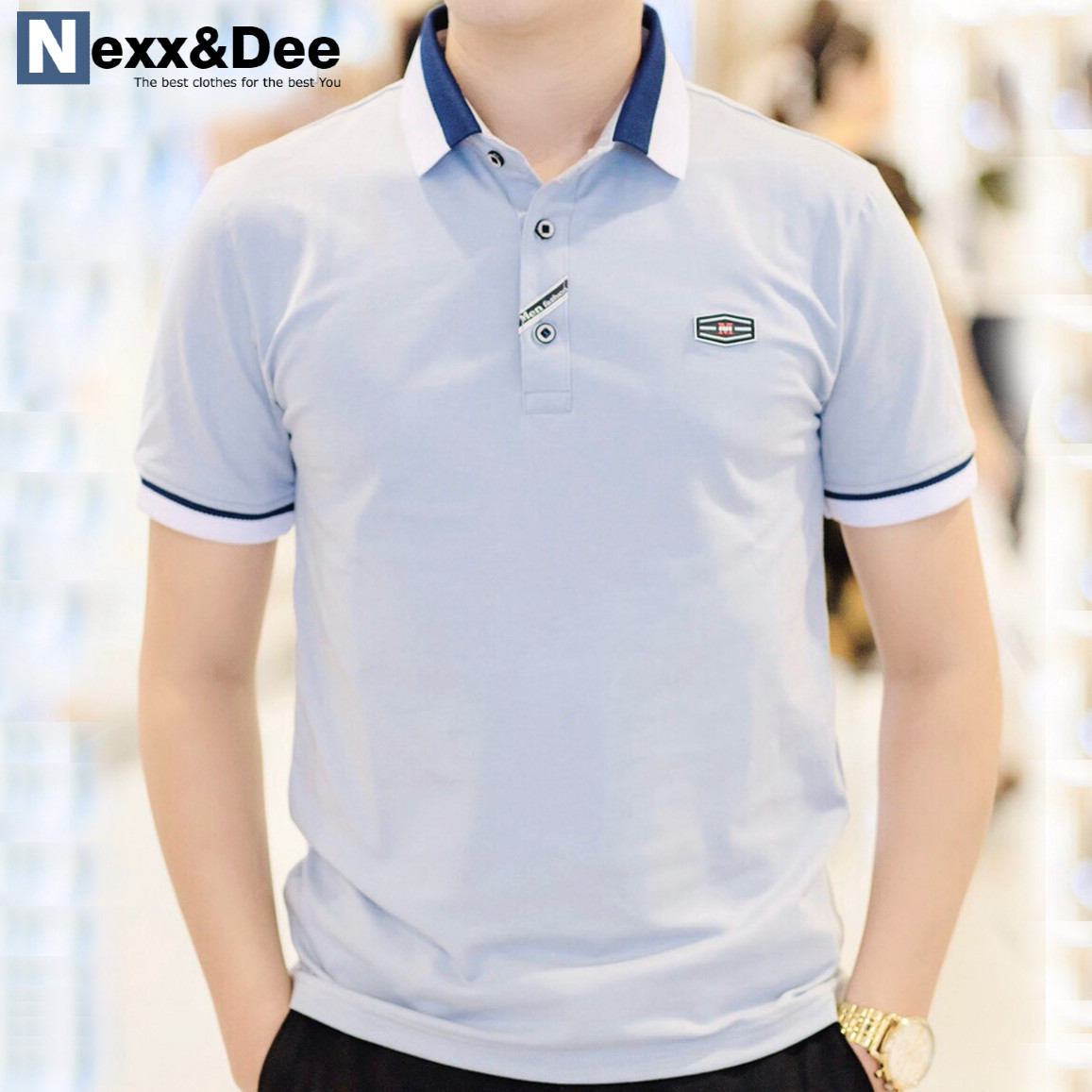 Áo thun polo nam có cổ bẻ phối cổ sọc ngang vải cá sấu trung niên cao cấp PL52