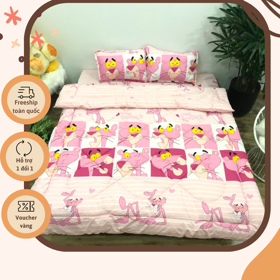 Bộ chăn phao 5 món mẫu báo hồng mã p25