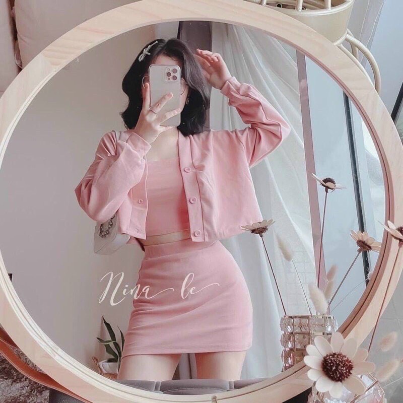 [HCM]xét đồ nữ dài tay áo ngoài áo trong cộng chân váy ba trong một thời trang mẫu mới ba màu sin sò sành điệu  pk