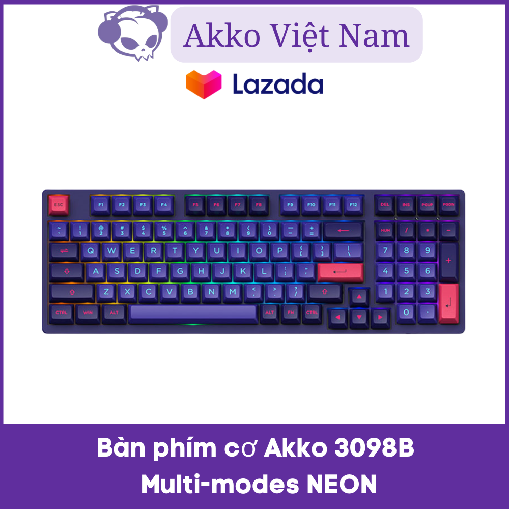 Bàn phím cơ AKKO 3098B Multi-modes NEON (Bluetooth 5.0 / Wireless 2.4Ghz / Hotswap / Foam tiêu âm / Foam đáy / AKKO CS Jelly sw)