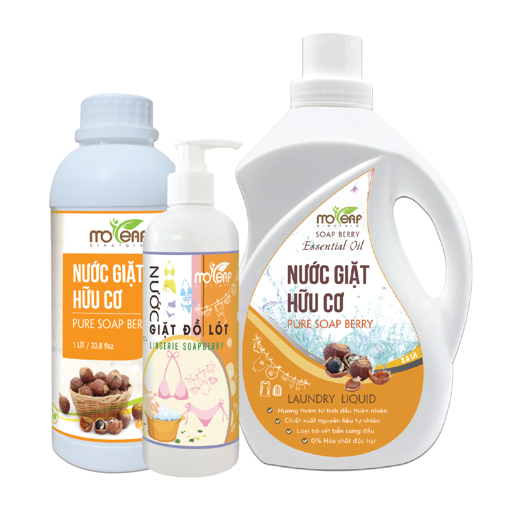 Nước giặt xả hữu cơ bồ hòn moleaf tinh dầu hoa cam 2000ml