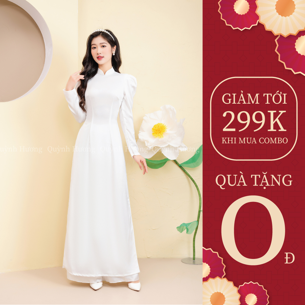 Áo dài lụa tây thi tay bồng màu trắng siêu xinh