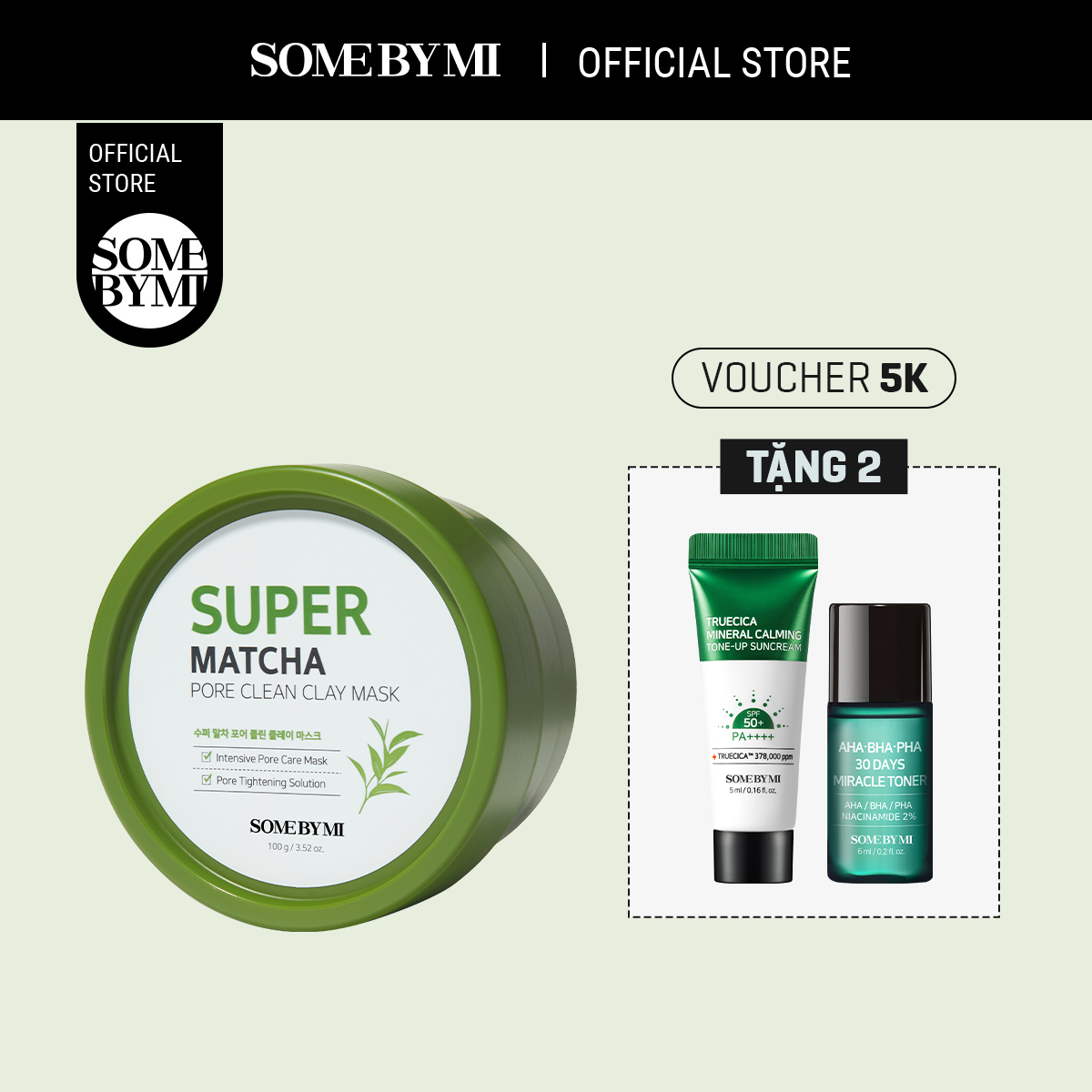 [QT 1 toner aha 6ml + 1 kcn tone up 5ml] Mặt nạ đất sét Some By Mi Super Matcha Pore Clean Clay Mask 100g làm sạch sâu, hỗ trợ cải thiện lỗ chân lông & mụn đầu đen