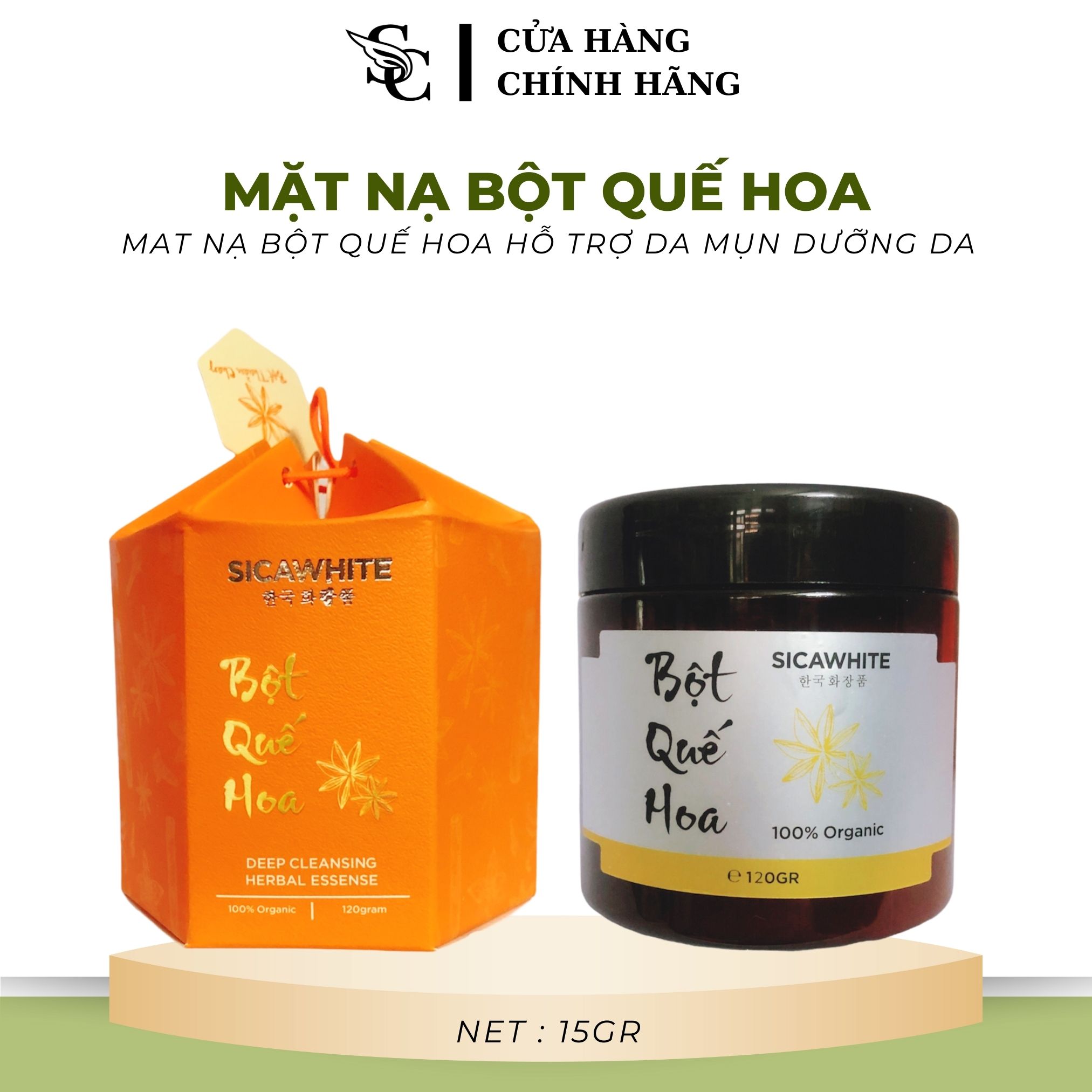 Bột quế hoa sica white - bột đắp mặt nạ sica white - mặt nạ rửa mặt quế hoa tặng muỗng gỗ + tặng cọ quét nạ đắp nạ