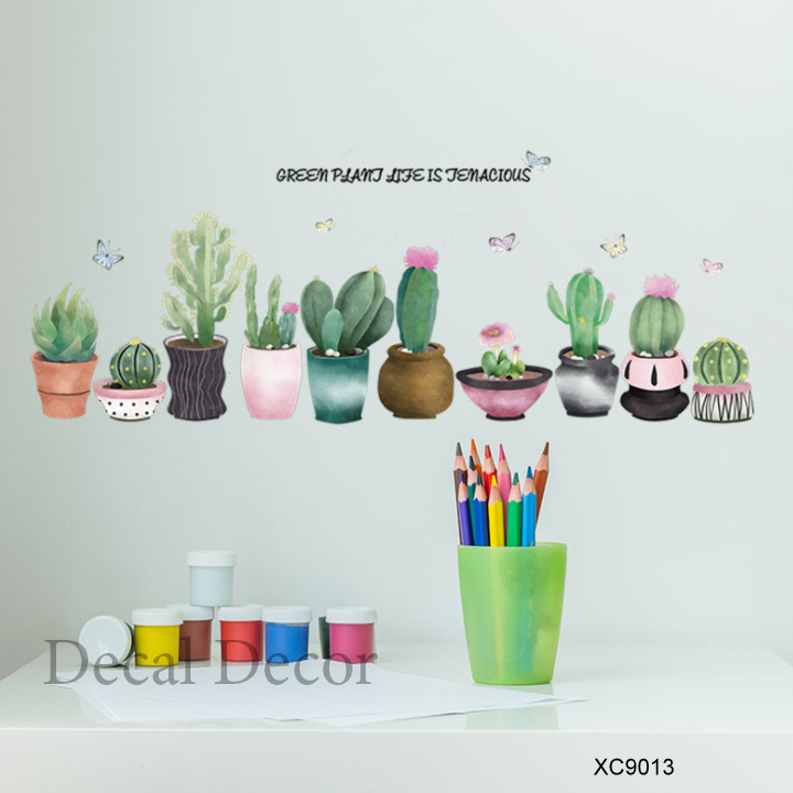 Decal dán tường chậu hoa xương rồng XC9013 - Giấy cuộn dán nền kính  nền gạch trang trí phòng khách  phòng ngủ - Phụ kiện trang trí nhà cửa - Decor nhà đẹp