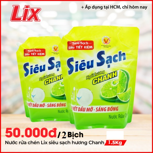 Combo 2 Túi nước rửa chén Lix 1,5kg màu ngẫu nhiên