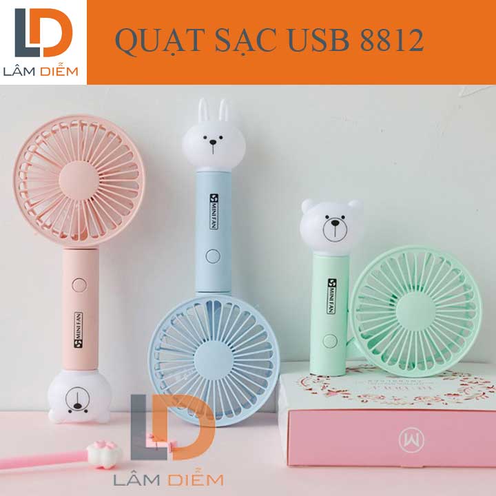 Quạt cầm tay có đèn led sạc usb gấp gọn 8812