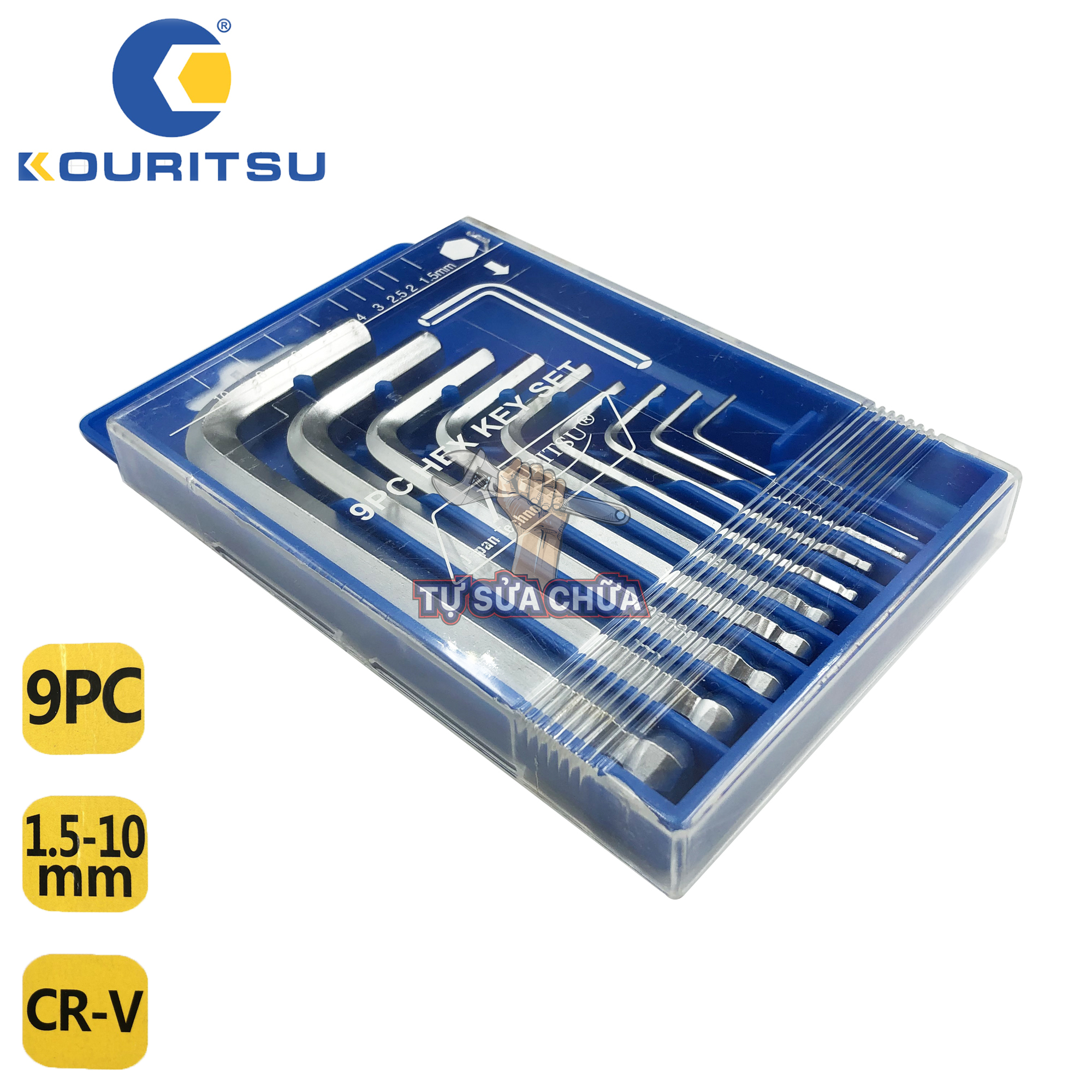 Bộ lục giác bi ngắn Nhật Bản Kouritsu T04405 - Lục giác đầu bi 9 chi tiết 1.5-10mm làm từ thép Cr-V siêu cứng chống rỉ sét