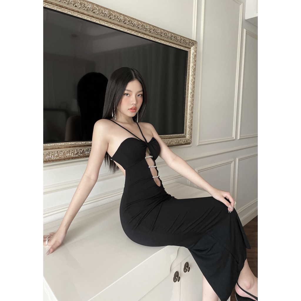 Đầm xoắn cúp ngực hở lưng đính cườm the glamour dress - tipblu