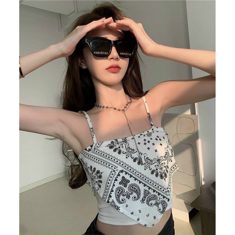 Áo croptop ống khăn bandana 2 dây in họa tiết thổ cẩm a5125