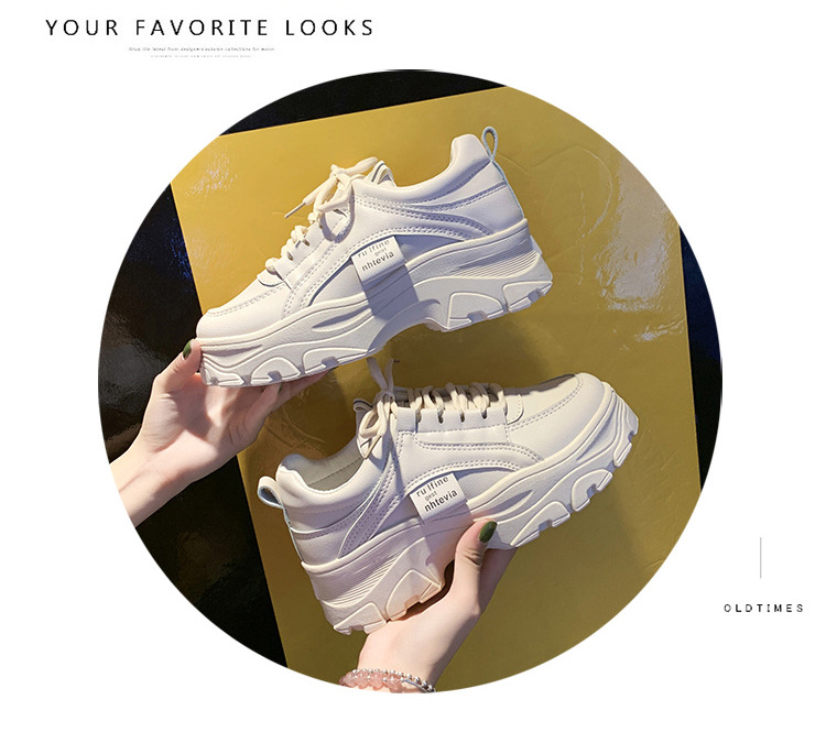 Giày trắng nữ, giày sneaker phong cách thể thao, dã ngoại đế dày 5 cm