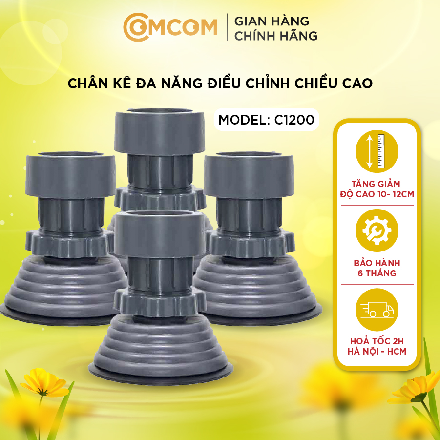 Chân kê máy giặt tủ lạnh COMCOM tăng giảm chiều cao, chất liệu nhựa & cao su chống rung hiệu quả