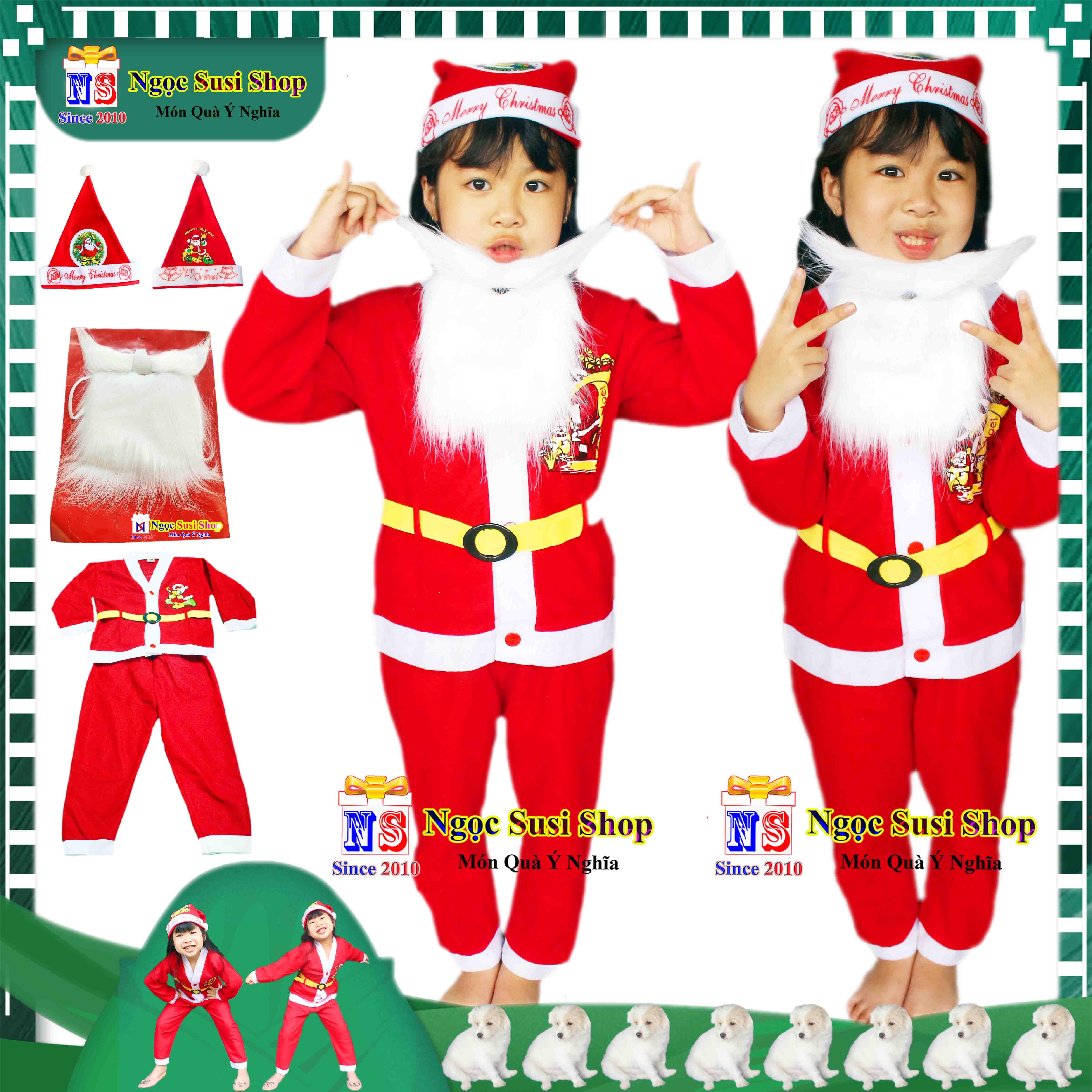 Bộ đồ ông già noel cho bé quần áo noel từ 1 - 10 tuổi vải nỉ