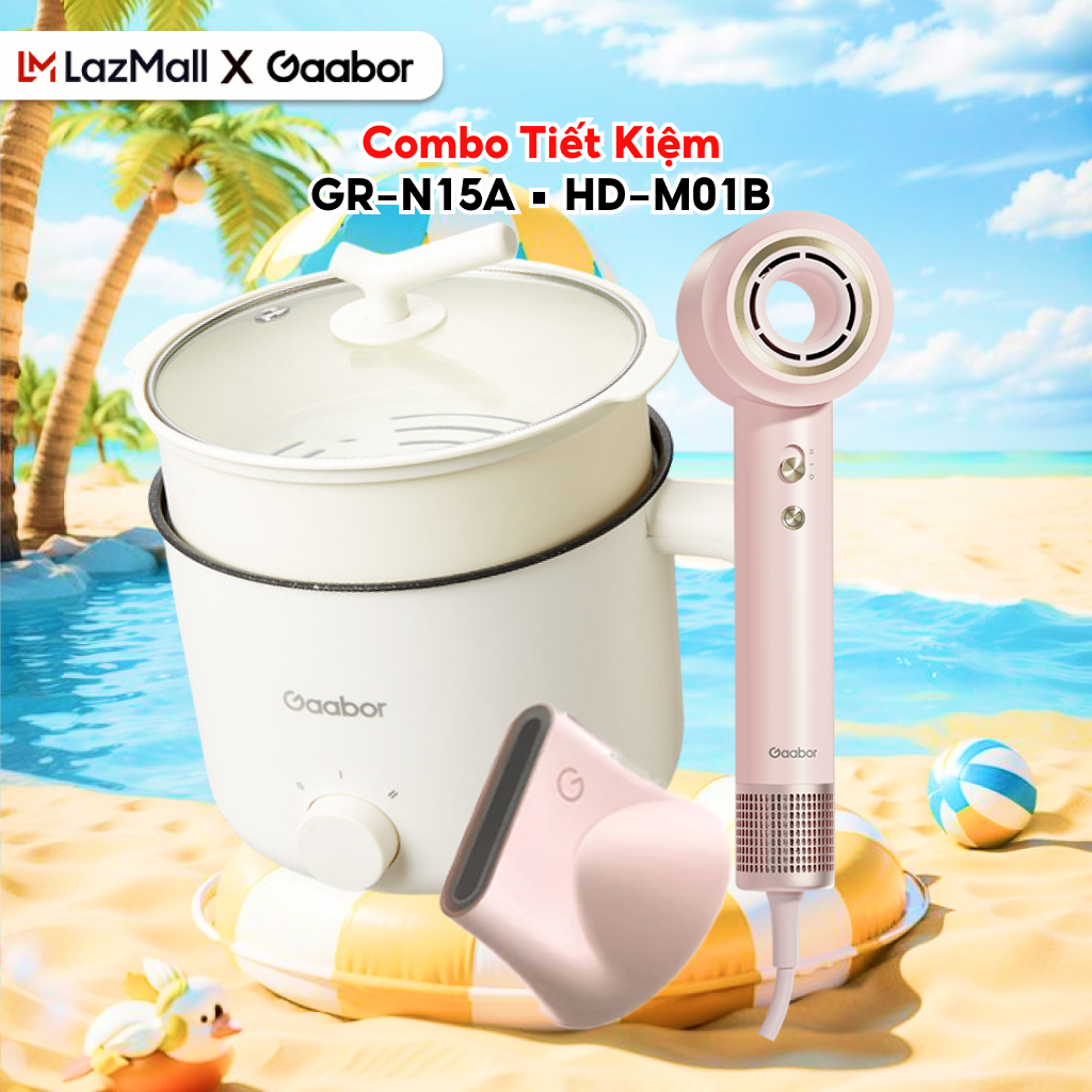 Combo 024  Nồi điện đa năng 1.5L  GR-N15A và máy sấy tóc ion âm màu hồng HD-M01B - Bảo hành 12 tháng 1 đổi 1