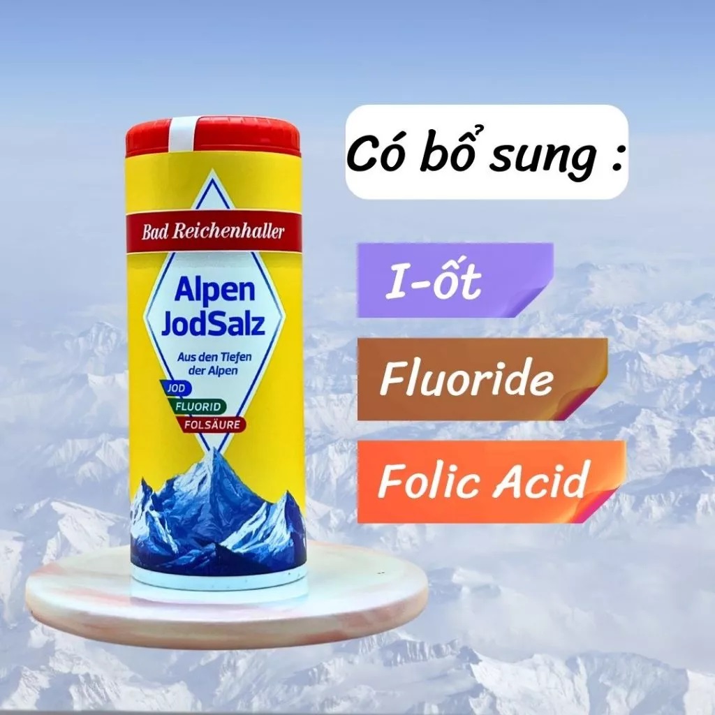 [MUA 3 TẶNG 1] Muối i-ốt Bad Reichenhaller Alpen JodSalz 125g của Đức bổ sung fluorid và Follic Acid cho cơ thể