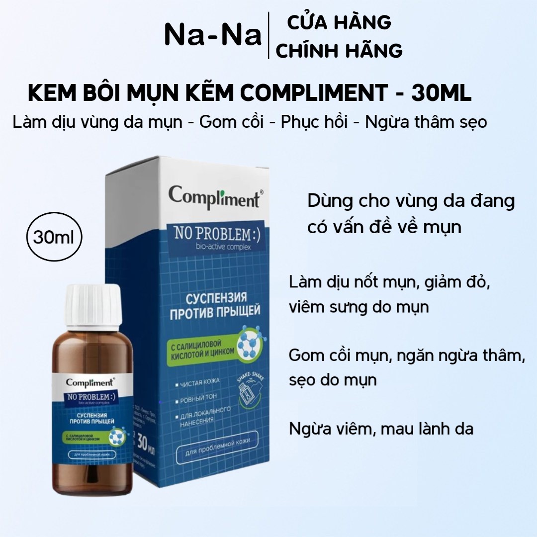 Dung dịch kẽm chấm mụn Compliment BHA và ZinC giảm sưng, ngừa viêm, gom khô cồi mụn 30ml